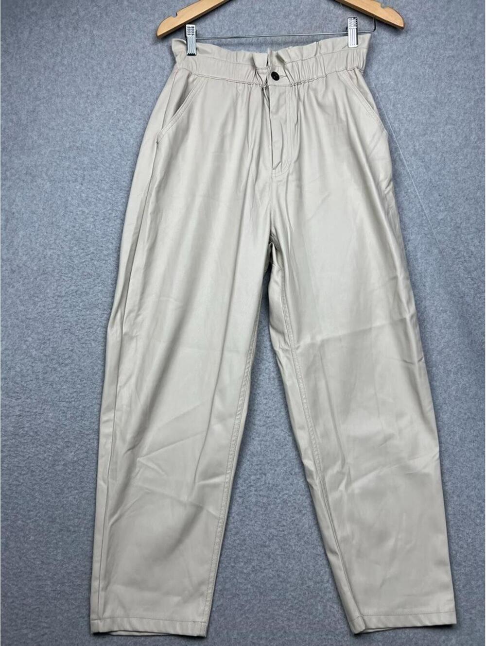 90s Zara High Waist Paper Bag Wide Leg Faux Leather Pants Womens Size 8 Oversize